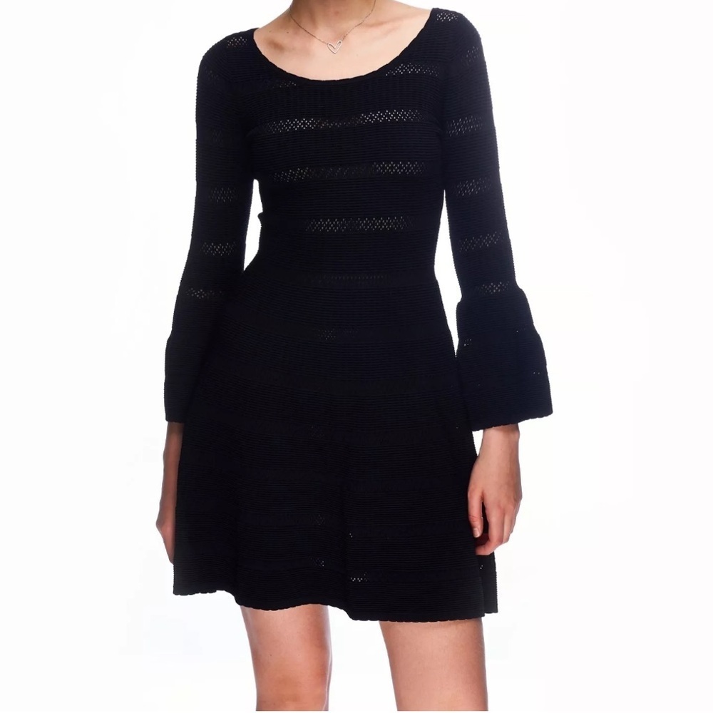 Sandro Paris Carmen Women’s Black Knit Stretch Sweater Dress Fluted Cuffs Sz S